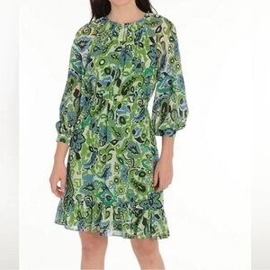 Maggy London Green, Blue & Black Floral Paisley Dress